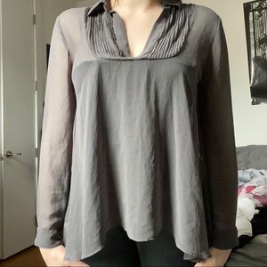 Free People Sheer Gray Collared Top